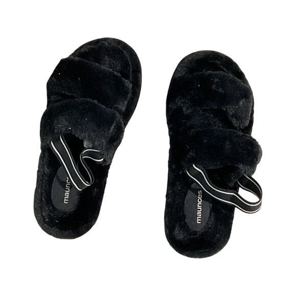 Maurices Black Slingback Faux Fur Slippers 7M - Picture 3 of 7
